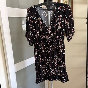 Rewind Black Floral Mini Dress with Pink & White Blooms